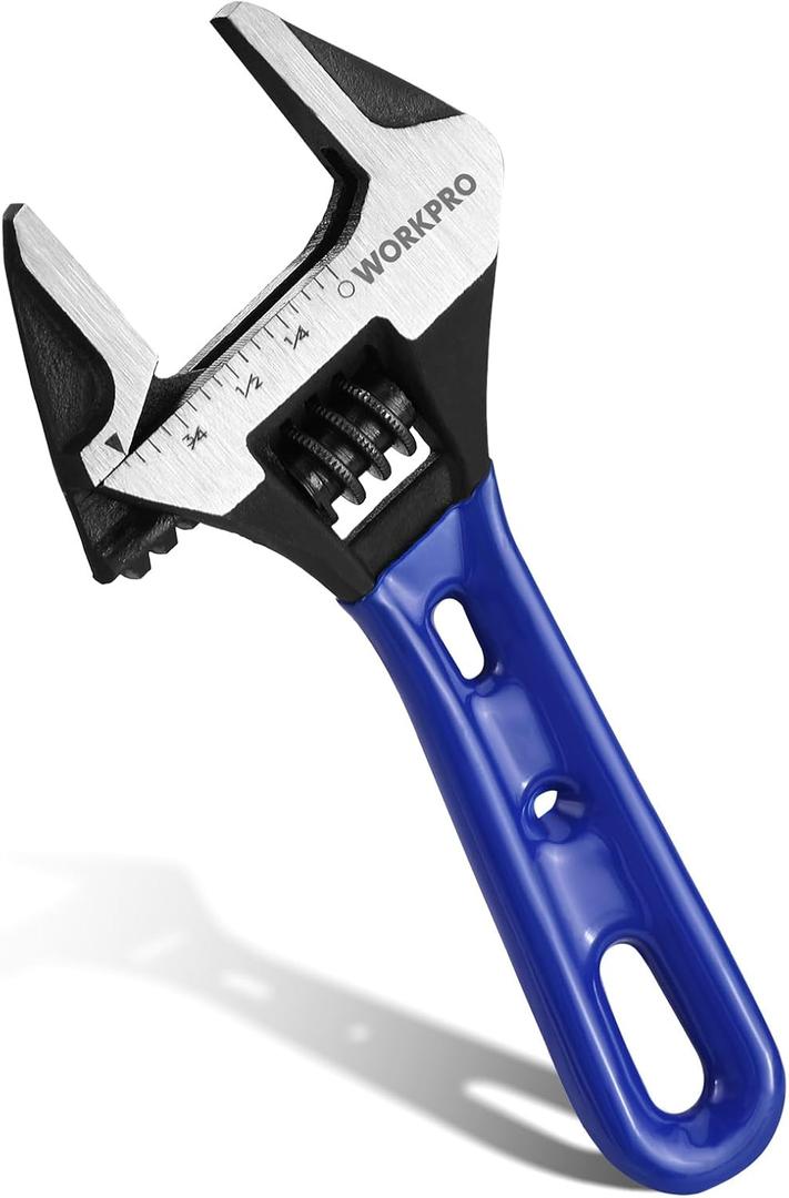 WORKPRO 4-Inch Stubby Adjustable Wrench, 0.94-Inch Extra Wide Jaw Opening Wrench, Metric/SAE Scales, Cr-V Steel, Ideal for Work in Confined Spaces
