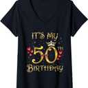 Womens It's My 50th Birthday Party 50 Years Old Queen Cool V-Neck T-Shirty  Small