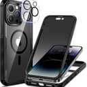 seacosmo for iPhone 14 Pro Case, Full Body Bumper with Built-in 9H Tempered Glass Privacy Screen Protector and Camera Lens Protector, Compatible with MagSafe, Shockproof Phone Cover, 6.1", Black