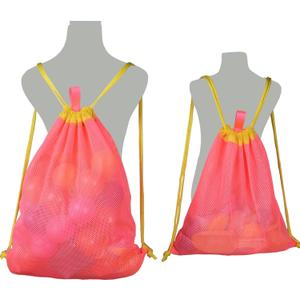 MUYIZI Mesh Beach Bag for Kids and Adults 2 Pack, Mesh Drawstring Backpack - Quick Dry Sand Free Beach Toy Bags Portable Sand Toy Bag Swimming Pool Accessories, Bags Only (Bright Pink), Large and Small
