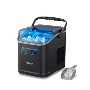 HiCOZY Clear View Ice Maker Countertop, Self-Cleaning Ice Machine with Ambient Lights, Ice in 6Mins, 26 lbs/Day, 2 Sizes of Bullet Ice for Apartment/Kitchen/Office/Home Bar(Black) (12.4"D x 11.3"W x 9.5"H)