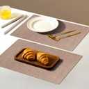 Vinyl Placemats Set of 6-1217.7 Inch Waterproof & Heattable Placemats, Fall Faux Leather Wipeable Outdoor Table Mat for Dining, Kitchen, Indoor Outdoor Use (Brown, Linen Texture)
