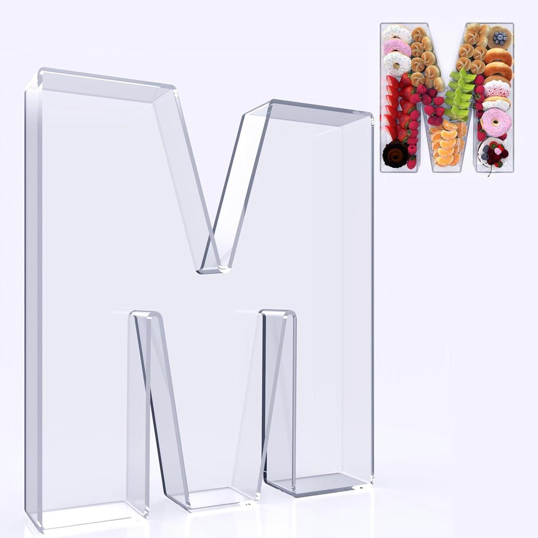 11" Acrylic Letter Charcuterie Box, Reusable Fillable Alphabet Number Shaped Form Tray for Birthday Anniversaries, Party Decorative Serving Plates Display Candy Cake (M)