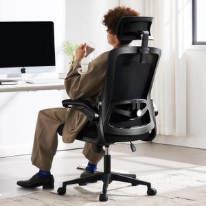 Fizzin Ergonomic Office Chair, 400 LBS Computer Chairs with Adjustable Lumbar Support, Breathable Mesh Desk Chair Ergonomic with Thickened Cushion, Comfy Home Office Desk Chair (Black), Medium