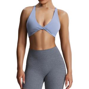 Aoxjox Women's Workout Sports Bras Fitness Backless Padded Sienna Low Impact Bra Yoga Crop Tank Top (Lazuli) S