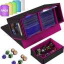 MTG Deck Box with Commander Display,Holds 300+ Single-Sleeved Cards,Double Deck Case for TCG/CCG,Fits 90+ Top Loader Sleeves,Includes Dice Tray,5 Dividers & 1 Hard Sleeve (Black & Purple)