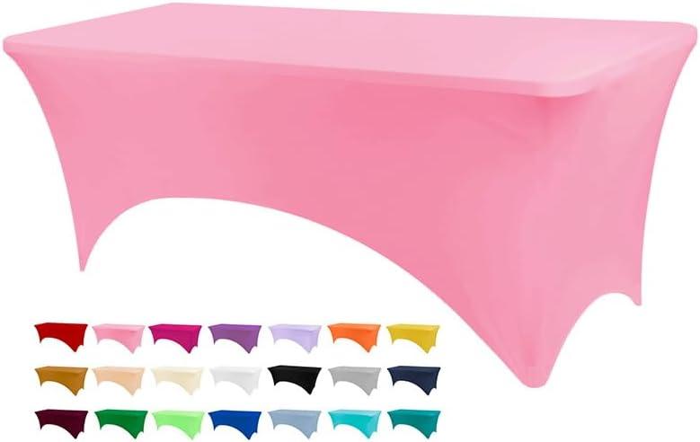 Table Covers for 6 Foot Tables, Hot Pink Washable and Wrinkle Resistant Stretch Tablecloths Rectangle 6ft for Events, Wedding, Banquets, Parties