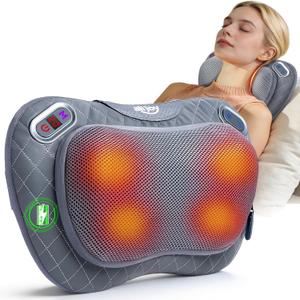 ALLJOY Cordless Neck and Back Massager with Heat & LCD Display - Rechargeable Shiatsu Massage Pillow for Muscle Pain Relief, Use While Charging, Gifts for Women Men