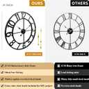 CLXEAST 24 Inch Wall Clocks for Living Room Decor, Large Black Metal Wall Clock Battery Operated, Silent/Non Ticking, Regular Arabic Numeral