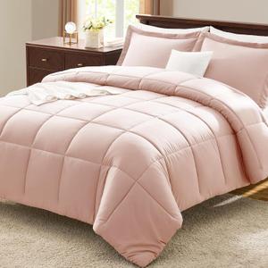 CozyLux Queen Size Comforter Set - Blush Pink Comforter Queen Size, 3 Pieces Box Stitched Bed Set for All Seasons, Soft Lightweight Bedding Sets with 1 Down Alternative Comforter and 2 Pillow Shams