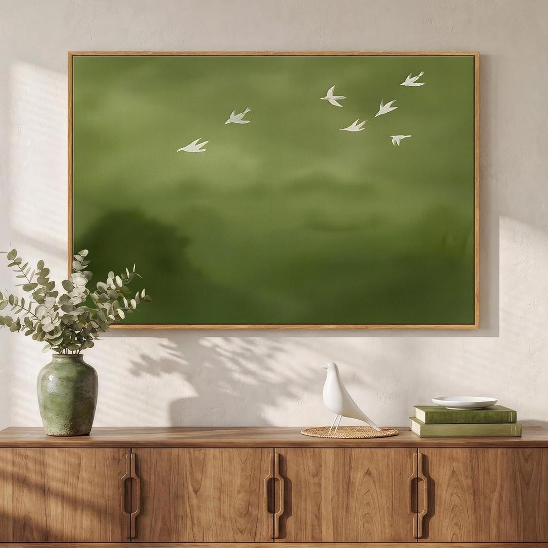 Framed Green Abstract Wall Art Decor for Living Room, 24x36 In