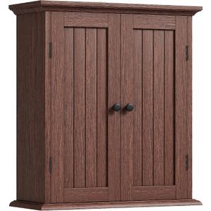 ChooChoo Bathroom Wall Cabinet, Over The Toilet Space Saver Storage Cabinet, Farmhouse Medicine Cabinet with 2 Doors and Adjustable Shelves, Cupboard, Walnut, 8.8"D x 21.1"W x 24"H