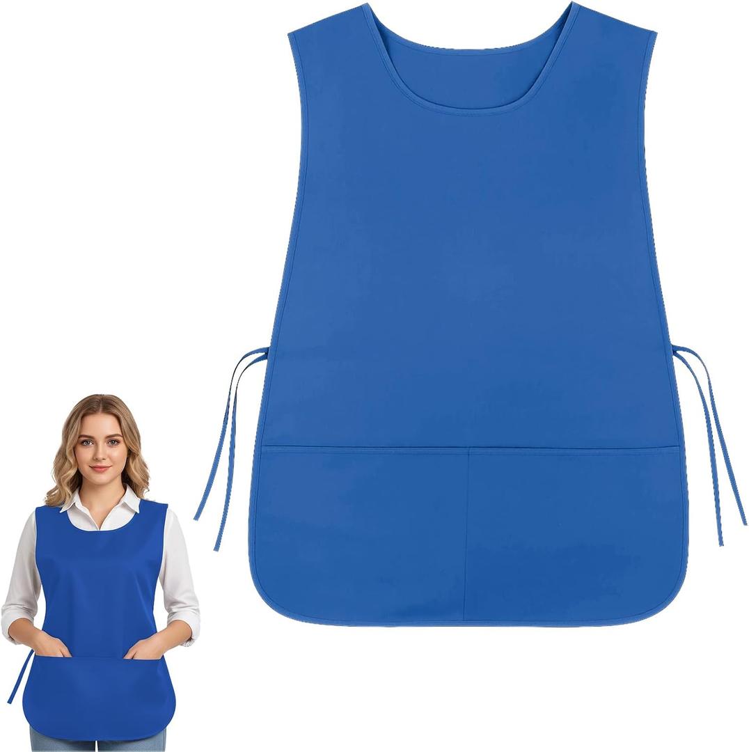 Blue Smock Apron Cobbler Apron with Pockets, Work Aprons Adjustable Side Ties Smock Hair Stylist Aprons for Woman Man Kitchen Cooking Art Painting Housekeeping
