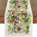 Artoid Mode Watercolor Holly Christmas Table Runner, Seasonal Winter Xmas Holiday Kitchen Dining Table Decoration for Indoor Outdoor Home Party Decor 13 x 120 Inch (Green)