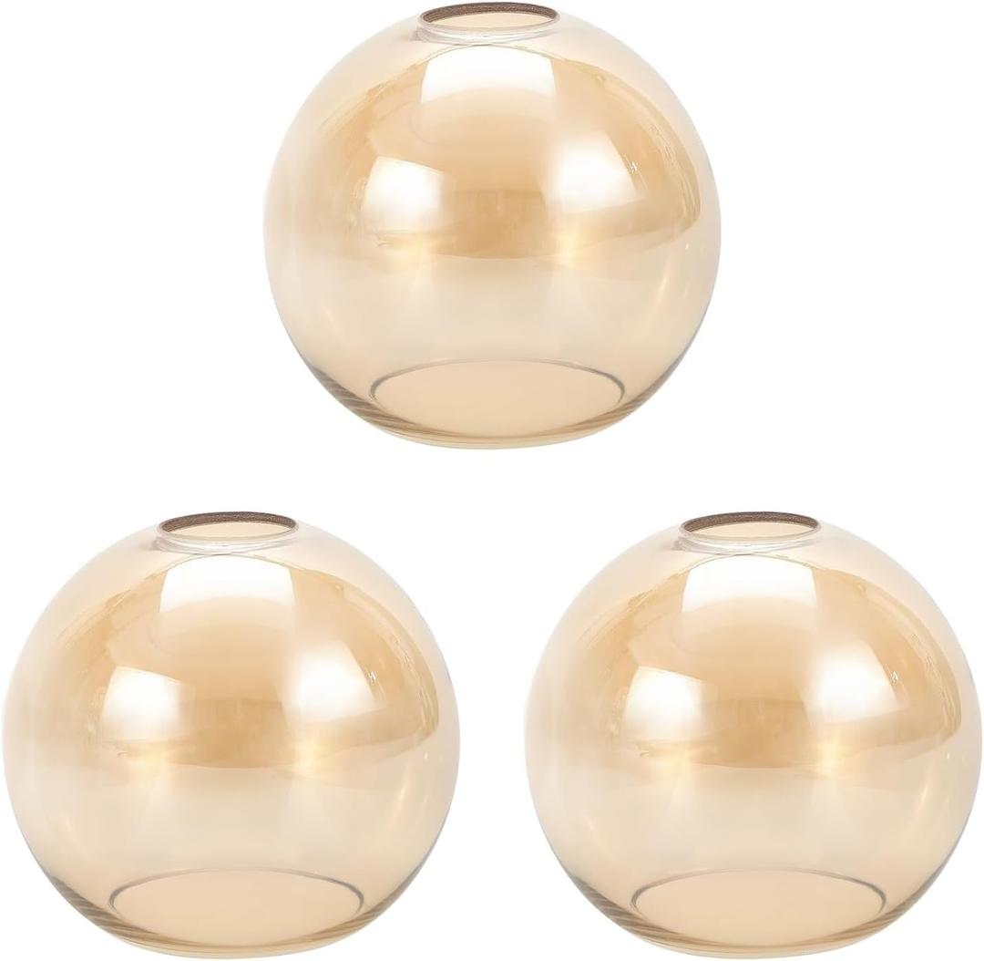 3 Pack Amber Glass Shade Replacements, Globe Glass Lamp Shade Covers for Light Fixtures, 1.65 In Fitter 5.1 In Height 5.9 In Diameter Globes Lampshades for Wall Sconces Chandelier Pendant Lights
