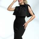 AISIZE Women's Vintage 1940s Half Collar Batwing Cape Party Pencil Dress (Black)