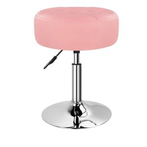 Pink 4.9-inch Thickened Vanity Stool Round PU Leather Swivel Height Adjustable Makeup Chair Ottoman for Bedroom Living Room SPA Salon Shop Small