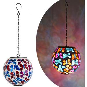 Mosaic Solar Lantern Pendant Light, Waterproof Gazing Ball Globe Hanging Lantern Lights Outdoor Decor for Patio Garden Yard, Home Decor(Butterfly)
