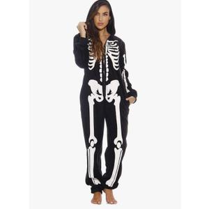 Just Love Skeleton Onesie Halloween Costumes for Women Adult - Comfortable Fleece Fabric with Cozy Hooded M