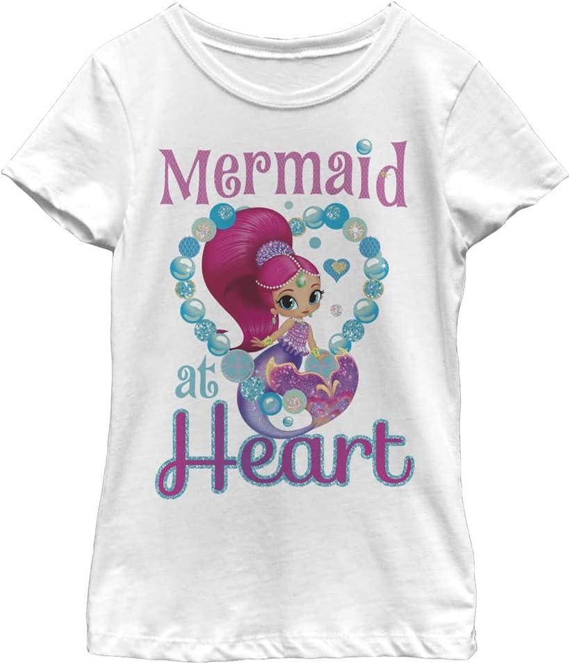 Nickelodeon Shimmer and Shine Mermaid at Heart Girls Short Sleeve Tee Shirt (X-Small, White)