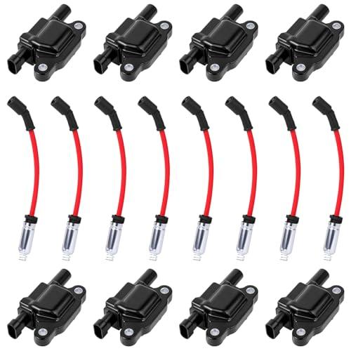 8 Pack Ignition Coils and Spark Plug Wires Set Fit for Chevy Silverado Tahoe Suburban Avalanche Express GMC Sierra Yukon 1500 Escalade 4.8 5.3 6.0 6.2 L V8, Replace for UF413 9748HH 12570616