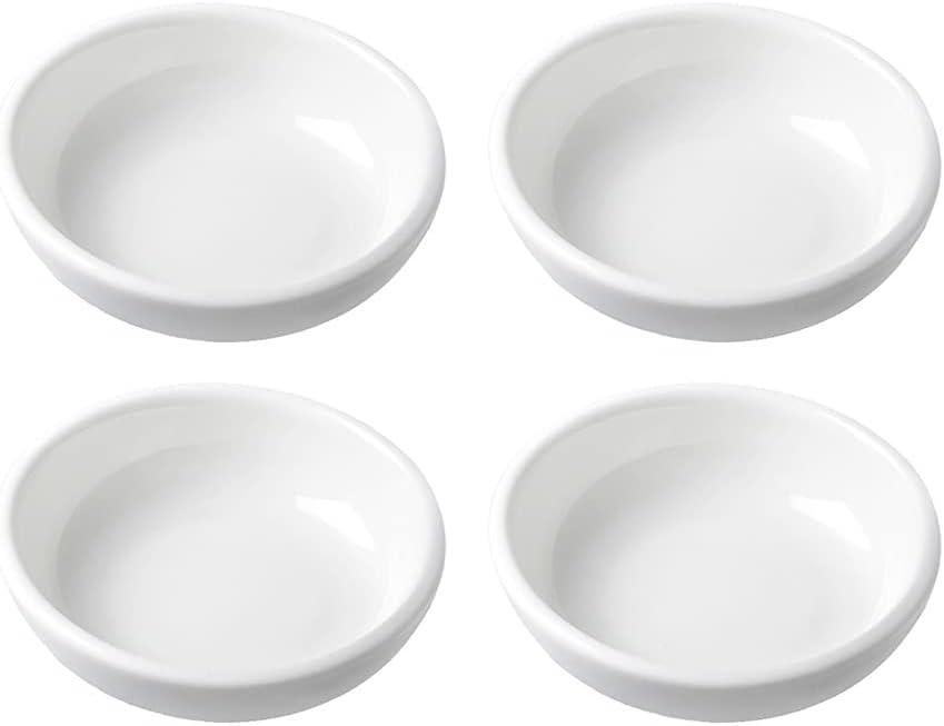 4pcs White Ceramic Seasoning Dishes Dipping Bowls Appetizer Plates,3 inch