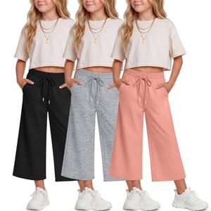 Halfchet 3 Pack Girls Capri Pants Wide Leg, 3-Color Set, 7-8 Years