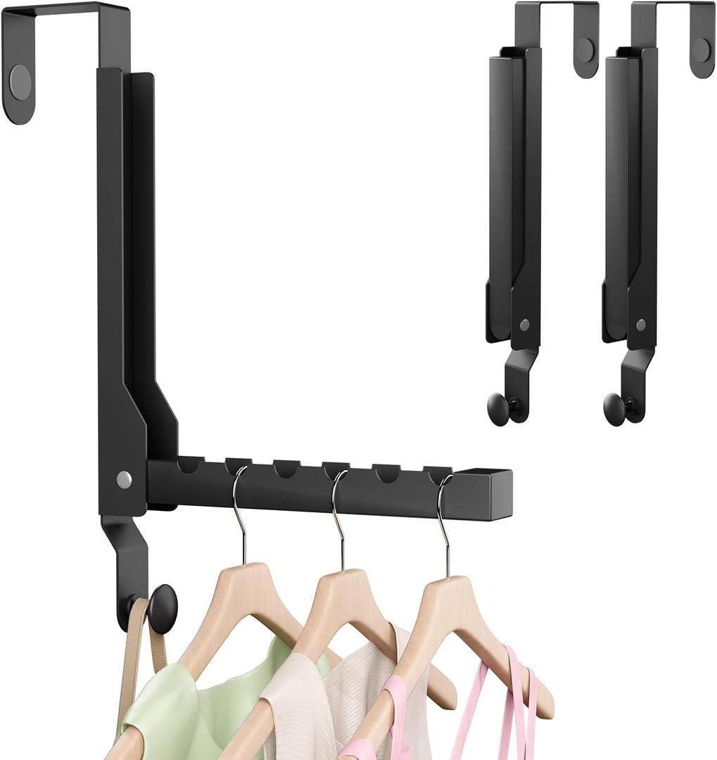 2 Pack Over The Door Hanger Foldable Heavy Duty Over The Door Hooks Hanger,Over The Door Drying Rack for Laundry, Rust-Resistant Over The Door Clothes Hanger, Over Door Hook for Hanging Clothes,Black