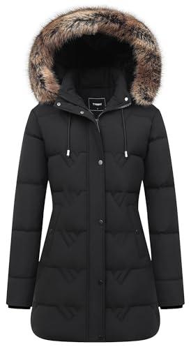 TYBBNY Women's Winter Coat Waterproof Long Insulated Parka with Detachable Hood - Fleece Lined, Windproof, Multiple Pockets Winter Jacket for Cold Weather & Outdoor Activities, Size L