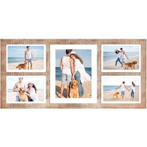 YESKAY Collage Picture Frame for 8x10 and 4 5x7 Pictures Display,5 Opening Family Photo Frames with Tempered Glass Wall Decor(Rustic Brown_1 Pack)