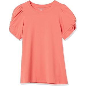 Amazon Essentials Women's Regular-Fit Twist Sleeve Crewneck T-Shirt (Black) M