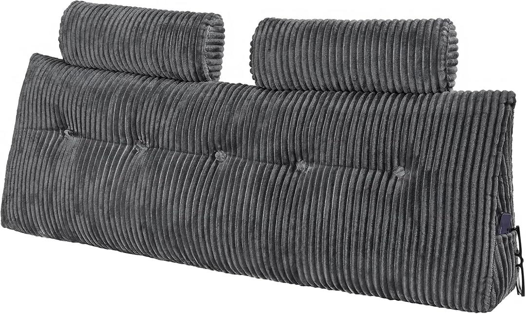VEVOR Headboard Pillow, Queen Size Wedge Headboard Pillow with 2 Side Pockets and 2 Headrests, Bed Wedge Pillow with Washable Flannel Cloth, for Reading, Gaming, Resting, Working in Bed, Grey