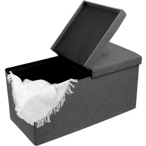 CAROLMADE 30 Inches Storage Ottoman Bench with Flipping Lid, Linen Foldable Storage Footrest, Ottoman with Storage for Living Room Holds up to 330lbs, Dark Grey, 30"D x 15"W x 15"H