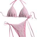 GORGLITTER Women's Flower Triangle Halter Bikini Set High Waisted String Swimsuit Summer Bathing Suit 2 Piece Swim Wear Pink Medium (Pink, M)