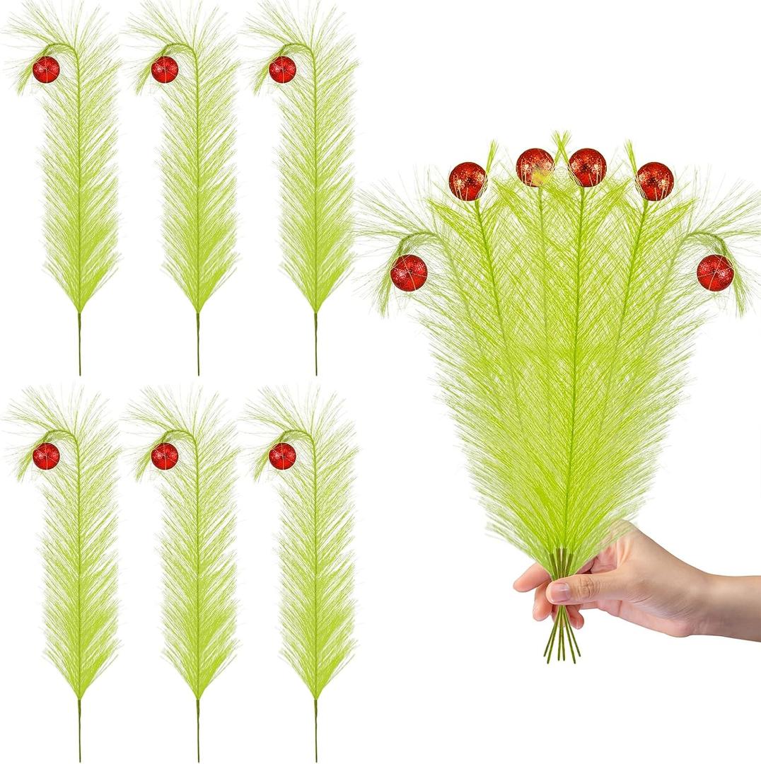12 Pcs Christmas Tree Topper - 18" Christmas Tree Picks and Sprays Lime Green Curly Stems with Red Ball Artificial Xmas Decorations for Vase Fillers Wreath Home Party Holiday Docor