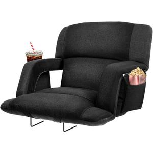 Extra Wide Bleacher Chairs with Back and Cushion Folding Stadium Chairs, Sofa Style Design 6 Reclining Positions Waterproof Bleacher Seats (1, Black, Wide-26in)