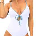 CHYRII Women's Sexy Cutout Scalloped One Piece Swimsuit V Neck Bathing Suit Swimwear (Medium, White)