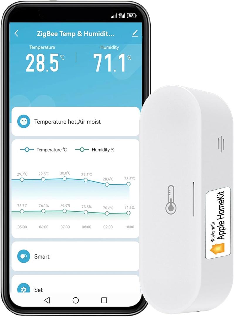 Smart Thermometer Hygrometer: Zigbee Temperauture Humidity Monitor with App Notification Alerts, Dual Power Supply, Data Storage Export, Zigbee/Homekit Hub Required, Support Homekit, Alexa (1-Pack)