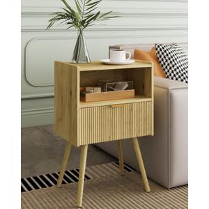 Nightstand,Modern Bedside Table with Storage Drawer and Open Wood Shelf, Accent Night Stand with Solid Wood Legs for Living Room, Bedroom and Small Spaces,Easy Assembly (Yellow Oak)