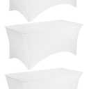 JALANCY 3 Pack 6FT Spandex Table Covers Washable Wrinkle Resistant Stretch Table Cloth for Folding Table Wedding Party Birthday Banquet Bar Events（White）