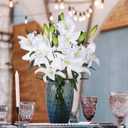 Lily Artificial Flowers Bulk 30 Long Stems 12 Silk Flower Heads Bouquet Wedding Decoration Indoor Home Decor DIY Floral Crafts Table Centerpiece Mothers Day Gift, 3pcs (White)
