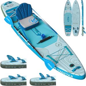 Adventure 1235"/39" Extra Wide Paddle Board, One-Stop Premium SUP Board Accessories, Tailored 5 Fins, Stable Inflatable Stand Up Paddle Boards for Youth/Adults of All Skill Levels (Adv-Water Blue With Seat)