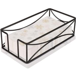 Livabber Guest Napkin Holder, Metal Bathroom Paper Hand Towel Storage Modern Napkin Tray Caddy for Countertop, Table Kitchen, Dinning Room (Black, Marble Base)