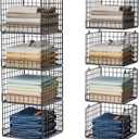 Stackable Closet Organizers and Storage Baskets, 4-Tier Closet Shelf Organizer , Space-Saving Clothes Storage Drawer, Foldable Clothes Storage Bins for Closet Organizer System, Black(Patent 30022416)