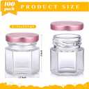 Nuogo 100 Pack 1.5oz Mini Hexagon Glass Jars Bulk for Wedding Small Honey Jars with Lids for Spice Canning Mason Gifts Candy Honey Wedding Party Favors DIY Crafts (Pink)