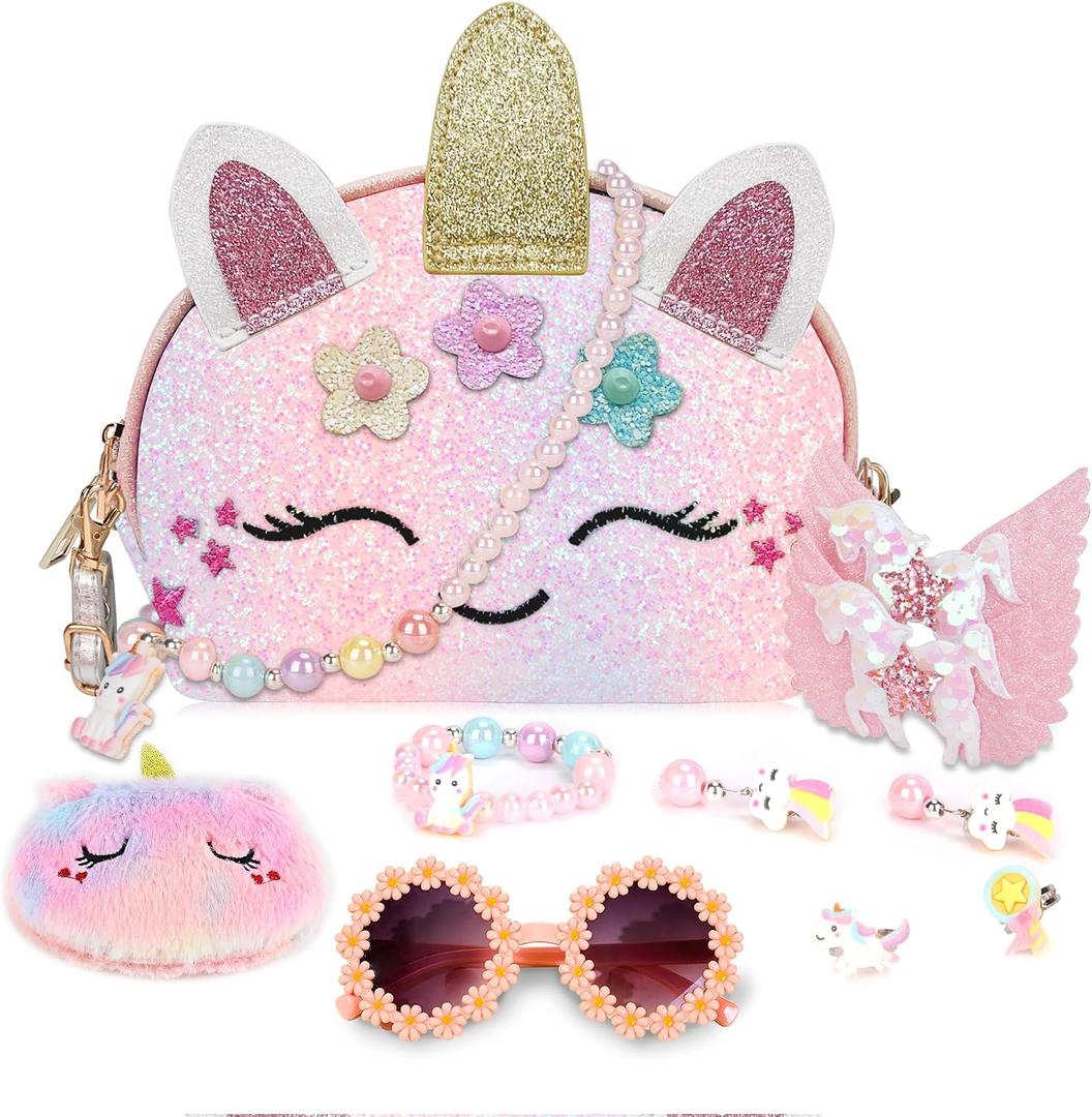 Purse for Little Girls,Girls Jewelry Pretend Play,Unicorn Gifts for girls,Crossbody Bags for Kid