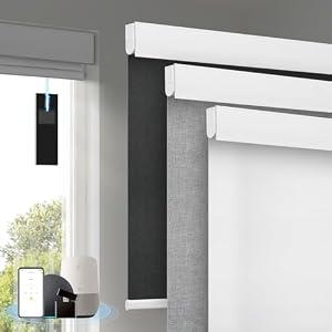 Motorized Blinds with Remote, [Free Solar Panels] Cordless Smart Blinds with Valance Cover, Blackout Electric Blinds with Remote Control, Automatic Roller Shades for Windows White 30" W x 72" H
