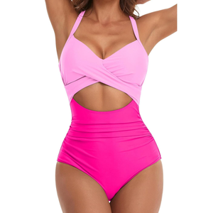Women's One Piece Swimsuits Tummy Control V Neck Bikini Sexy Cutout High Waisted Bathing Suit Size S