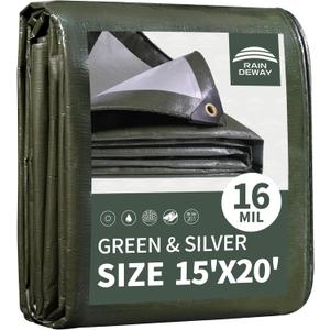 RAINDEWAY Large Tarp 15x20FT 16 Mil Tarps Heavy Duty Waterproof Cover, 15'x20'-Finished Size