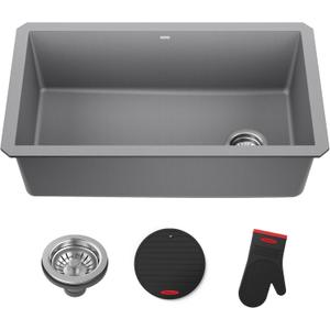 KRAUS Forteza 32-inch Undermount Single Bowl Granite Kitchen Sink in Grey, KGU-55GREY (Gray)